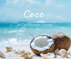 Coco fragrance slide description with coconuts on beach