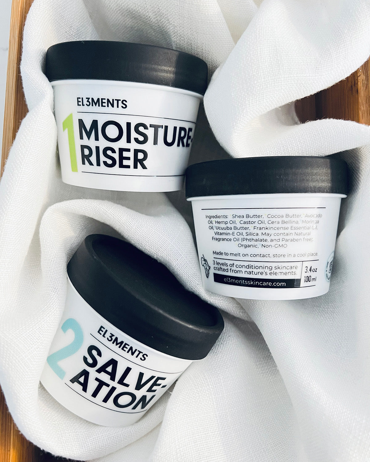 Group of three 100ml Demi Jars of body butter half size by El3ments
