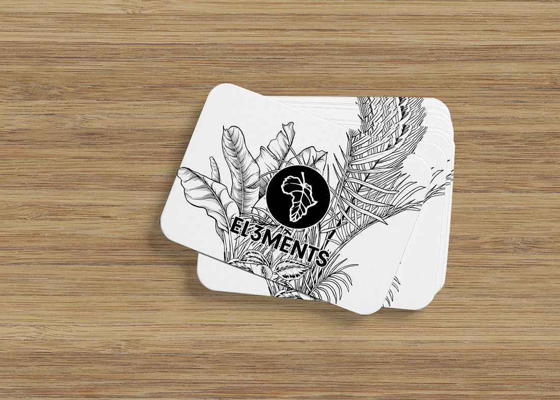 El3ments Skincare gift card stack on bamboo surface