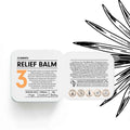 Solid body butter level 3 Relief balm depicting ingredients list on white background