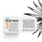 Solid body butter level 3 Relief balm depicting ingredients list on white background