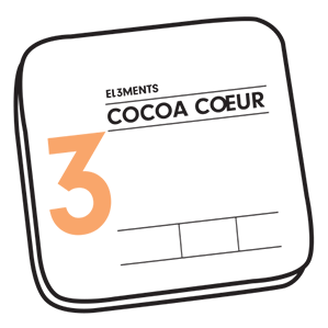Cocoa Coeur product packaging illustration with El3ments branding on a white background