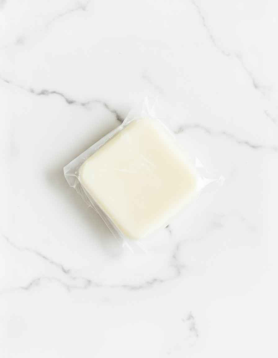 Solid body butter level 3 Relief balm refill bar on white marble background