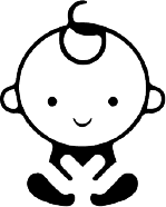 Safety icon of a seated baby indicating sensitive skin