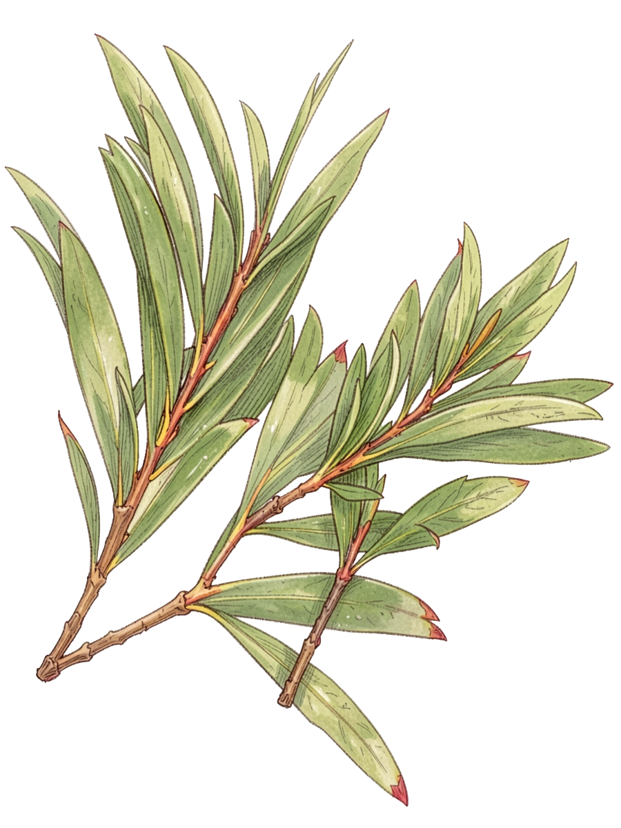 Illustration of tea tree leaves on a white background