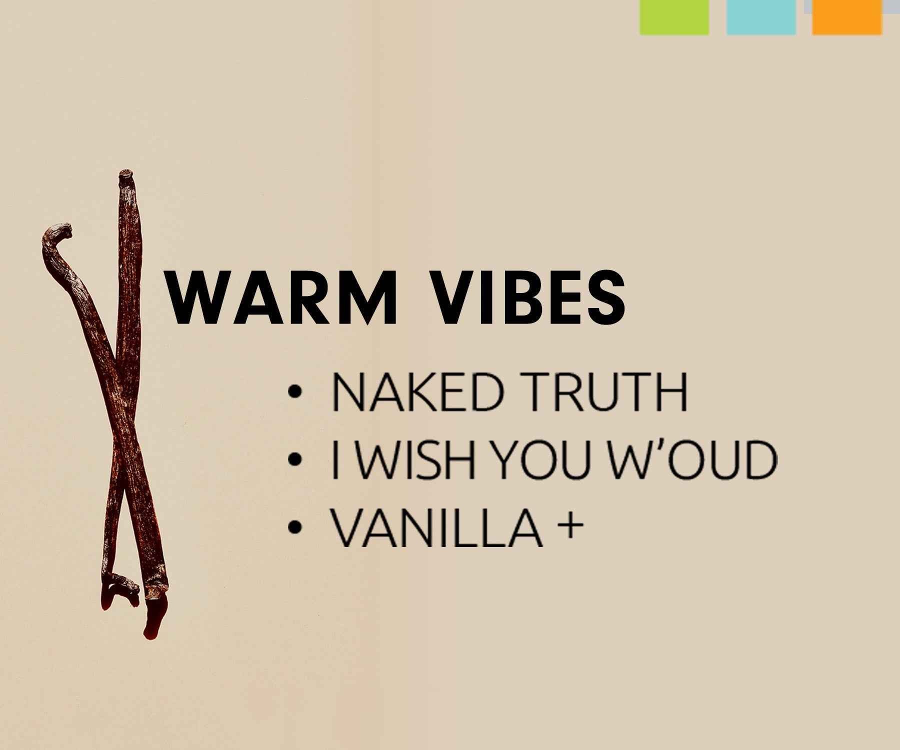 Warm earthy fragrance slide description with vanilla beans