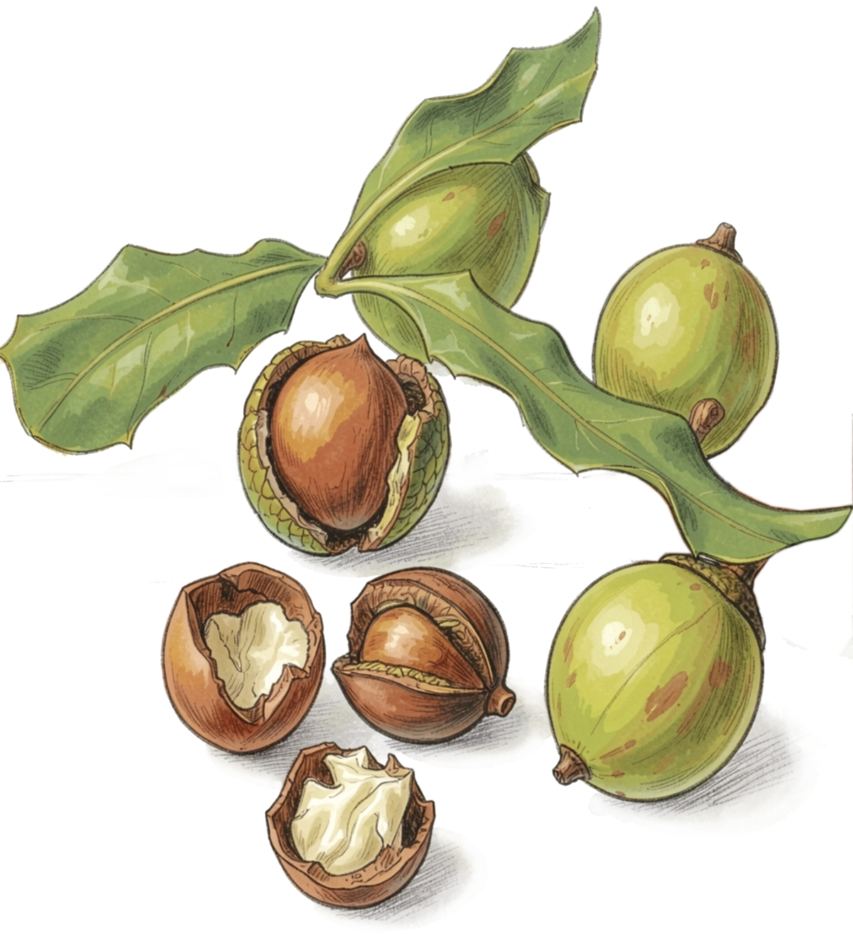 Kukui nuts botanical sketch