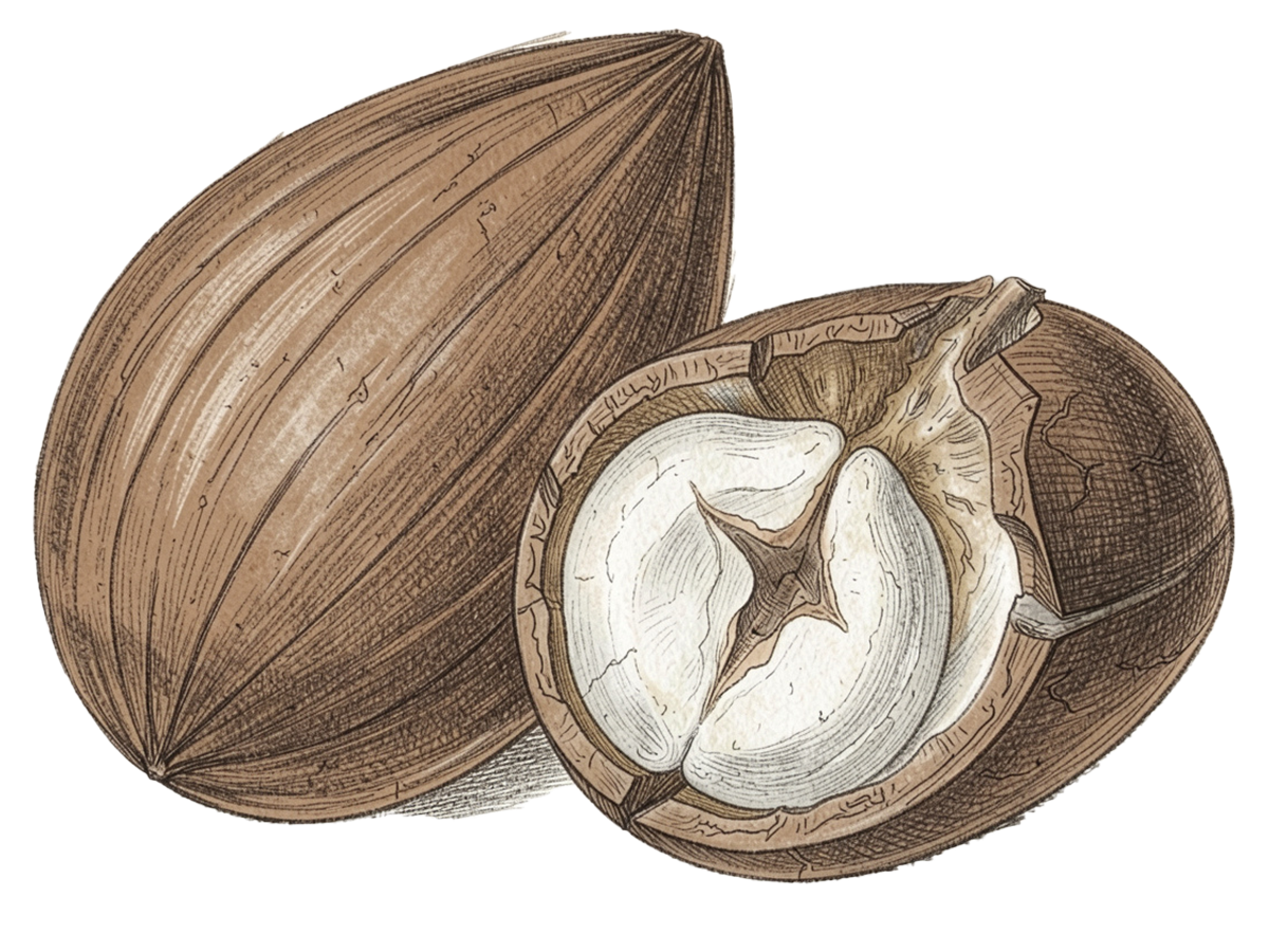 Illustration of a split murumuru seed on a white background