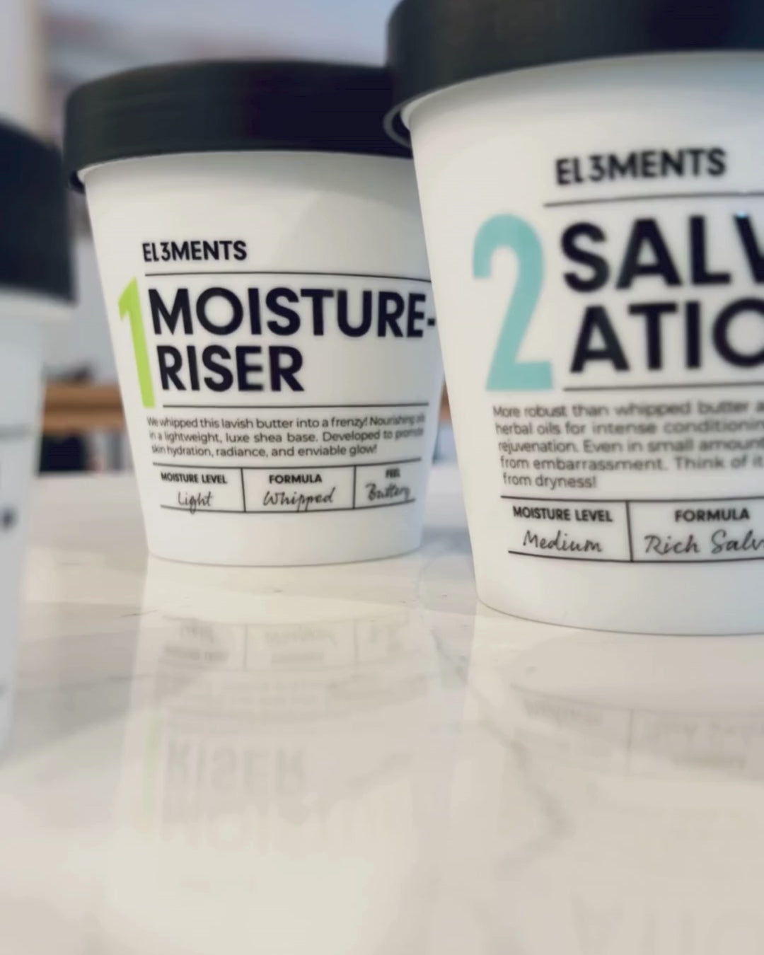 El3ments new product Demis clip jars on quartz counter top