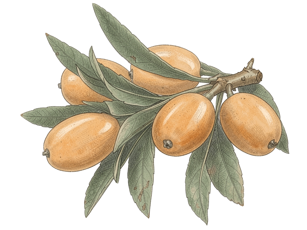 botanical sketch of sea buckthorn berries on a branch